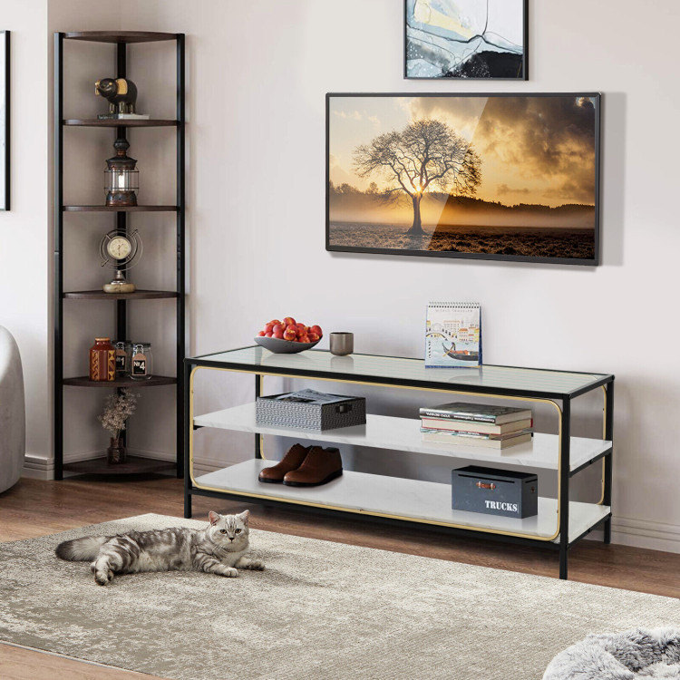 3-Tier TV Stand for TVs up to 50 Inch with Tempered Glass Top-WhiteCostway Gallery View 2 of 10